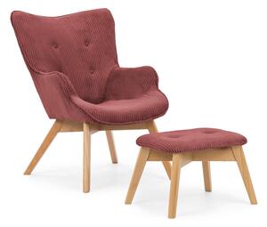 Poltrona con poggiapiedi rossa con rivestimento in velluto a coste Niko – Ropez