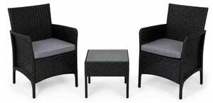 SET MOBILI DA GIARDINO 3 pezzi, 2 poltrone, tavolo per terrazzo, balcone, plastica nera