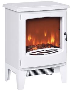 HOMCOM Camino Elettrico da Terra con Effetto Fiamma, Temperatura Regolabile 900W-1800W, Copertura 15-20m², 39x26x54.8cm, Bianco|Aosom