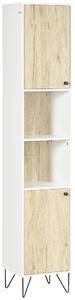 Kleankin Mobiletto Bagno Moderno Salvaspazio con 2 Ripiani Aperti e 2 Armadietti, Colonna in Truciolato, 30x31.5x169cm, Bianco|Aosom Italy