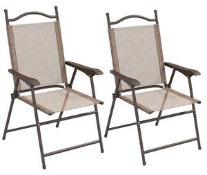 Outsunny Set 2 Sedie Pieghevoli da Giardino con Braccioli e Seduta in Tessuto Traspirante, Marrone|Aosom