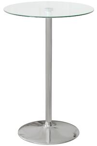 HOMCOM Tavolo Alto da Bar Moderno Rotondo con Base in Acciaio e Piano in Vetro, Ø70x102cm, Trasparente