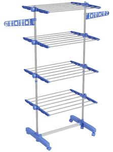 HOMCOM Stendino Verticale con 4 Ripiani Regolabili, in Acciaio e Plastica, 142x55x172 cm, Blu e Argento|Aosom