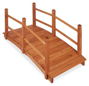 Ponte per laghetto Relaxdays, con ringhiera, calpestabile, passaggio sul laghetto, decorazione da giardino, ponte in legno, A x L x P: 56 x 140 x 60 cm, arancione