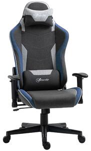 Vinsetto Sedia da Gaming Ergonomica con Funzione Dondolo Reclinabile a 150°, in Tessuto Effetto Lino, 66x53x128-138 cm, Grigio|Aosom Italy