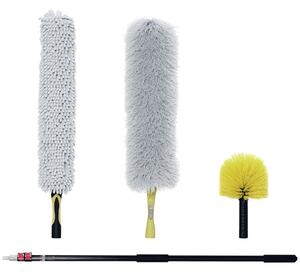 HOMCOM Kit di Pulizia per Casa e Ufficio con Asta, Spolverino per Ragnatele, Spolverino in Microfibra e Spolverino per Ventilatore|Aosom