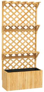 Outsunny Fioriera con Traliccio per Rampicanti, Fori di Drenaggio e 2 Mensole, in Legno di Abete, 76x33x177 cm