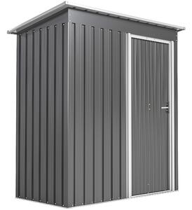 Outsunny Capanno Attrezzi con Tetto Inclinato e Porta Scorrevole, in Acciaio e PP, 163x89x182 cm, Grigio Chiaro | Aosom Italy