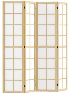 HOMCOM Paravento da Interno a 4 Pannelli Pieghevole in Legno e Tessuto, 160x170 cm, Colore Legno e Bianco | Aosom Italy