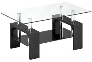 HOMCOM Tavolino da Caffè Moderno a 2 Livelli in Legno e Acciaio con Piano in Vetro Temperato, 90x50x42 cm, Nero | Aosom Italy