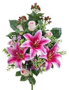 Set 2 Frontale Artificiali Lilium/Rose 54 cm Beige
