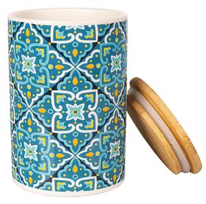 Barattolo grande 740 ml in ceramica con coperchio in bamboo e decoro portoghese - Blue