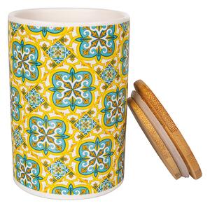 Barattolo grande 740 ml in ceramica con coperchio in bamboo e decoro portoghese - Yellow