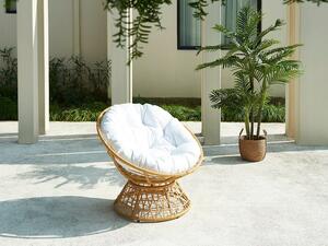 Poltrona lounge girevole in Resina intrecciata Naturale chiaro e cuscino bianco - SYNDRA di MYLIA