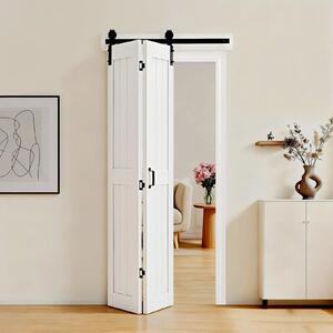 Porta scorrevole pieghevole - Stile porta da fienile - Dimensioni 914 x 2134 mm - MDF - Design salvaspazio con telaio a H - Set di ferramenta incluso - Per camera da letto e soggiorno - Bianco