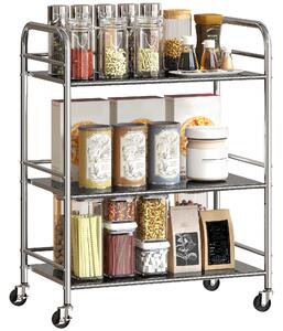 Carrello da Cucina Multiuso a 4 Livelli 60x35x77 cm con Ripiano Centrale Regolabile in Acciaio Inox