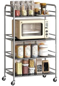 HOMCOM Carrello Multiuso a 4 Livelli con 2 Ripiani Regolabili e Bordi Rialzati, in Acciaio Inox, 60x35x100 cm | Aosom Italy