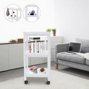 kleankin Carrello Bagno a 3 Ripiani Salvaspazio con Rotelle in Legno Bianco
