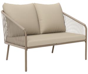 Outsunny Divano 2 Posti Stile Boho con Cuscini Sfoderabili e Braccioli, in Acciaio e Rattan PE, 112x72x76 cm, Beige | Aosom Italy