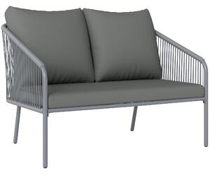 Outsunny Divano 2 Posti Stile Boho con Cuscini Sfoderabili e Braccioli, in Acciaio e Rattan PE, 112x72x76 cm, Grigio | Aosom Italy