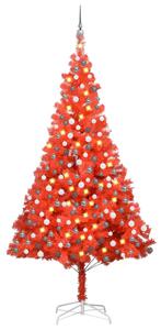 Albero di Natale Preilluminato con Palline Rosso 210 cm PVC