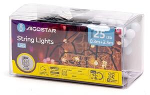Aigostar - Catena luminosa natalizia a LED per esterni 25xLED/8 funzioni 3xAA 2,8m IP44 bianco caldo