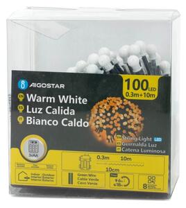 Aigostar - Catena luminosa LED da esterno per decorazioni natalizie 100xLED/8 funzioni 3xAA 10,3m IP44 bianco caldo
