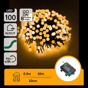 Aigostar - Catena luminosa LED da esterno per decorazioni natalizie 100xLED/8 funzioni 3xAA 10,3m IP44 bianco caldo
