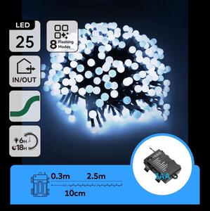 Aigostar - Catena luminosa LED natalizia da esterno 25 LED/8 funzioni 3xAA 2,8 m IP44 bianco freddo
