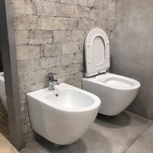 Coppia di Sanitari WC e Bidet Sospesi in Ceramica 48.5x36.5x36.5 cm Rimless Round Bianco