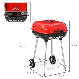 Outsunny Barbecue a Carbonella BBQ Grill con Coperchio e Ruote 46×52.5×76cm