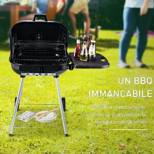 Outsunny BBQ Barbecue a Carbonella con 2 Griglie Pieghevole Ripiano Laterale 2 Ruote e Coperchio Metallo 89 x 60 x 83 cm Nero