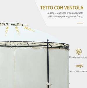 Outsunny Gazebo da Giardino Rotondo con Doppio Tettuccio, Cinghie e Tende, Ø350x275cm, Bianco