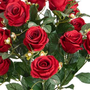 Set 2 Bouquet Artificiale Rose Boccio/Hiperycum per 13 Fiori rosso