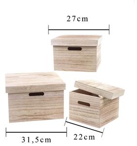 Set di 3 Scatole in legno con coperchio Larghezza 32 cm