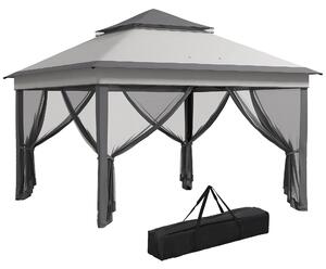 Outsunny Gazebo con Zanzariere Regolabile su 3 Livelli, in Acciaio e tessuto Oxford, 326x326x272 cm, Grigio Chiaro e Scuro