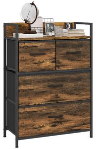 HOMCOM Cassettiera 4 Cassetti Rimovibili dal Design Industriale in Legno e Acciaio, 60x29x85 cm, Marrone e Nero