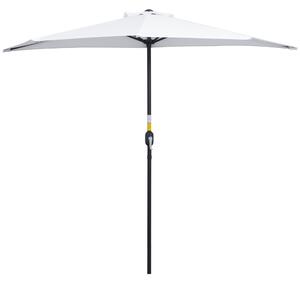 Outsunny Ombrellone da Terrazza a Mezzaluna con Apertura a Manovella e Palo a 2 Sezioni, 2.6x1.35 m, Bianco