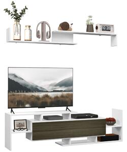 HOMCOM Mobile TV Moderno con Mensola a Muro e Ripiani Aperti in Legno Bianco e Nero per Soggiorno Salotto Design Elegante e Funzionale |Aosom