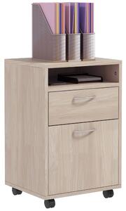 HOMCOM Cassettiera da Ufficio Portadocumenti con Ripiano Aperto e 2 Cassetti, in Legno e Metallo, 40x35x60 cm, Rovere