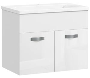 Kleankin Mobile Bagno Sospeso con Lavabo e Armadietto a 2 Ante Cerniere Ammortizzate Design Moderno 61x40x50cm Bianco |Aosom