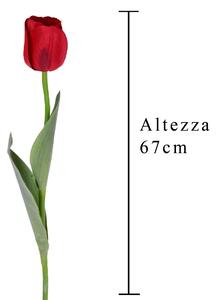 Set 6 Tulipani Artificiali con Foglie Altezza 67 cm Rosso
