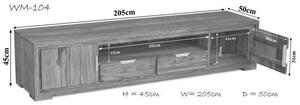 TAMBORA #873 Mobile TV in legno di sheesham - oliato / strong grey 205x50x45
