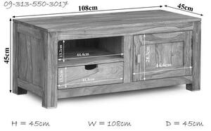Mobile TV in legno di Sheesham / palissandro 108x45x45 grigio scuro oliato NATURE GREY #0117