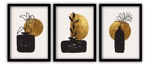 Set di 3 dipinti in cornice nera dorata, 35 x 45 cm - Vavien Artwork