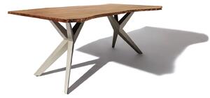 FREEFORM 4 Tavolo da pranzo in legno di acacia - laccato natur / gambe in ferro - argento mat 140x90x76