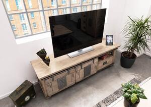 Mobile TV in legno di Mango 160x45x50 sbiancato laccato RAILWAY #301