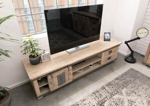 Mobile TV in legno di Mango 200x55x50 sbiancato laccato RAILWAY #336