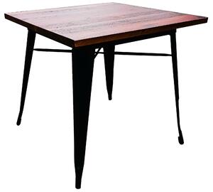 Tavolo da Giardino 80x80x75 cm in Metallo Top in Legno Industrial Nero