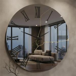 Orologio Da Muro BIG 80 cm SIRIO KINTSUGI Struttura, a specchio FUME'con Decori in foglia oro Diametro 80 cm lancette in metallo numeri nero pastell e specchio di colore Nero Fum�